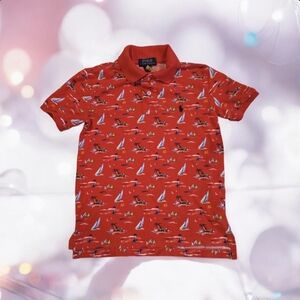 Polo Ralph Lauren Boys S/P (8) Sailing Nautical Coastal Allover Print Red Polo